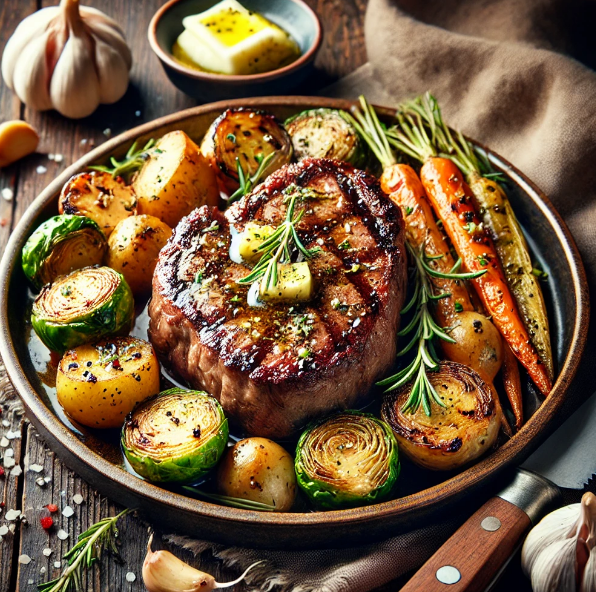 Garlic Butter Steak with Roasted Vegetables