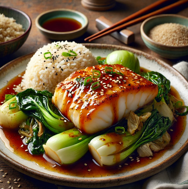 Miso-Glazed Cod with Bok Choy and Jasmine Rice