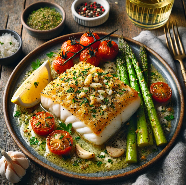 Baked Halibut with Garlic and Herb Crust