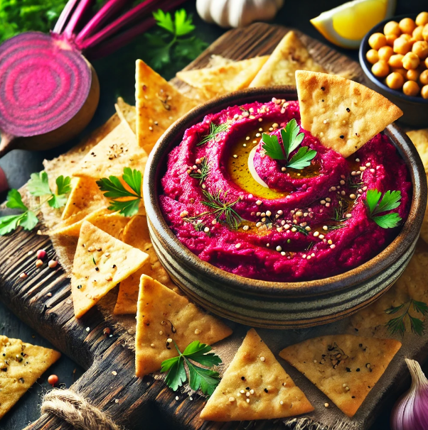 Beet Hummus with Pita Chips