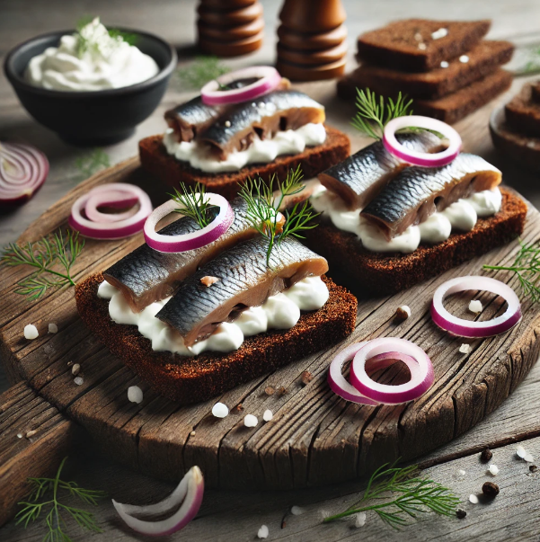 Pickled Herring on Rye with Horseradish Cream