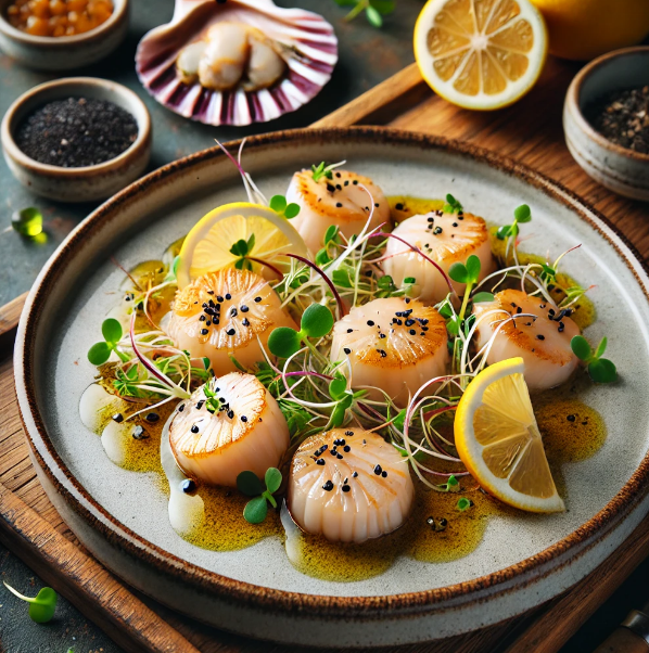 Scallop Crudo with Yuzu and Black Salt