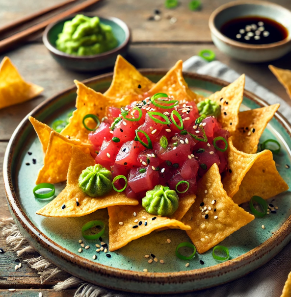 Wasabi Tuna Tartare on Wonton Crisps