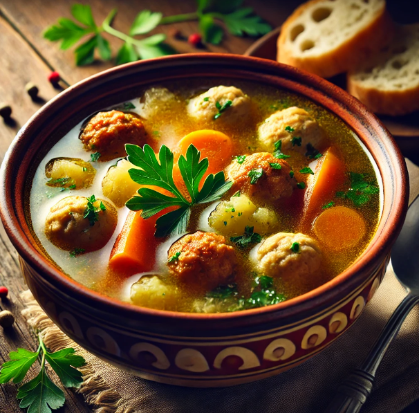 Romanian Ciorbă de Perișoare (Meatball Soup)