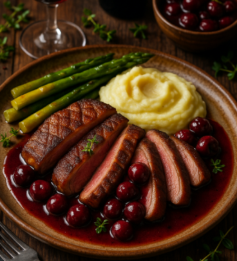 Crispy Duck Breast with Cherry Sauce