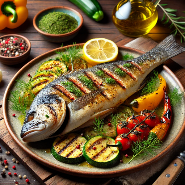 Mediterranean Grilled Sea Bass with Lemon Herb Oil