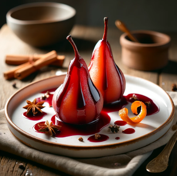 Poached Pears in Red Wine