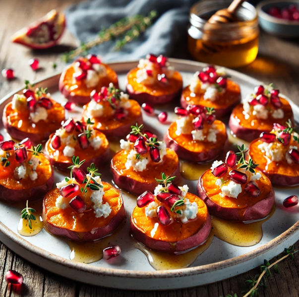 Sweet Potato Bites with Feta and Pomegranate