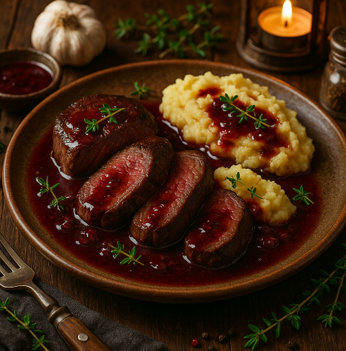 Venison Medallions with Red Wine Reduction