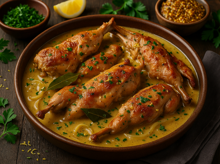 Braised Rabbit with Mustard Sauce