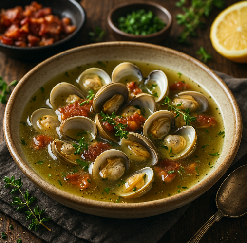 Clam and Bacon Broth with Thyme