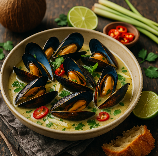 Coconut Milk Mussels with Lemongrass
