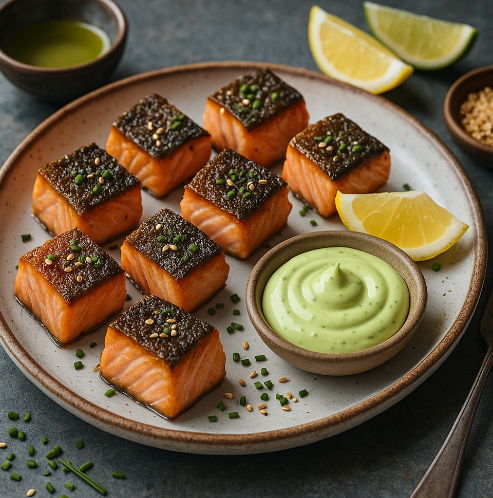 Crispy Skin Salmon Bites with Wasabi Mayo