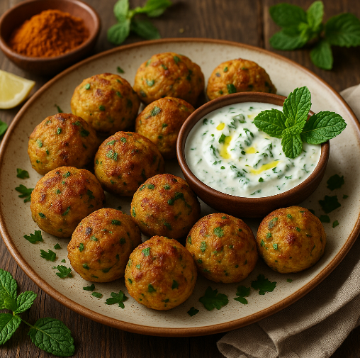Curried Fish Balls with Mint Yogurt