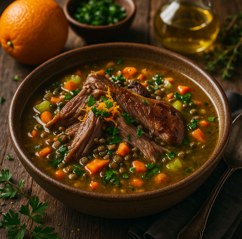 Duck and Lentil Soup with Orange Zest