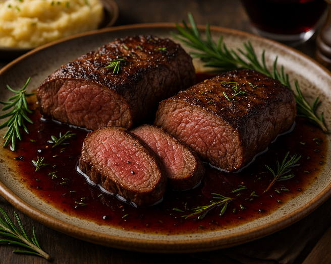 Elk Steaks with Red Wine Reduction