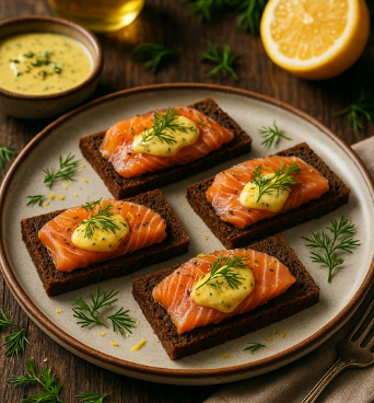 Gravlax on Rye with Mustard-Dill Sauce