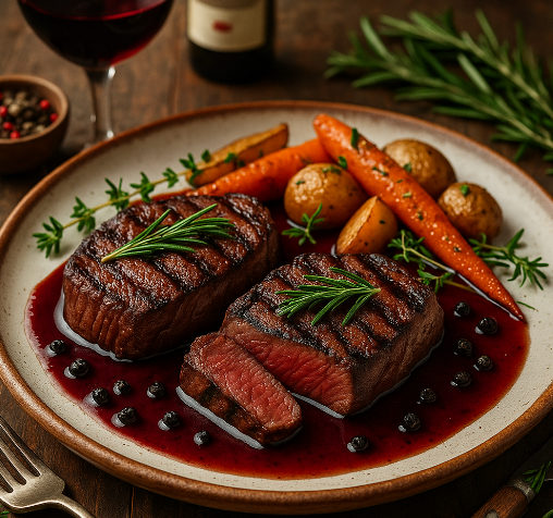 Grilled Venison Steaks with Red Wine Reduction