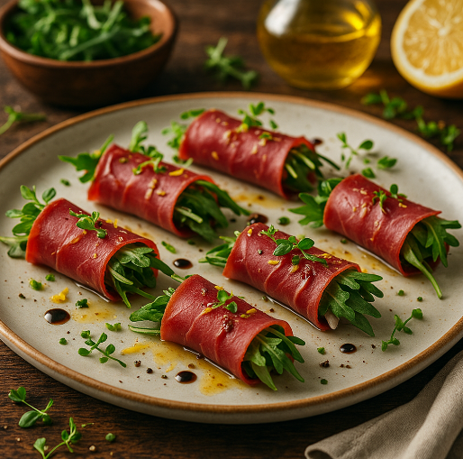 Mini Bresaola Rolls with Arugula & Parmesan
