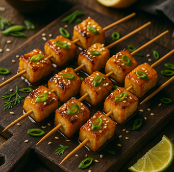 Mini Miso-Glazed Fish Skewers