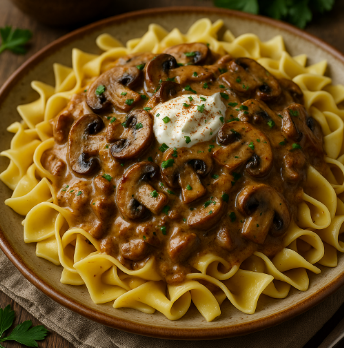 Mushroom Stroganoff with Egg Noodles