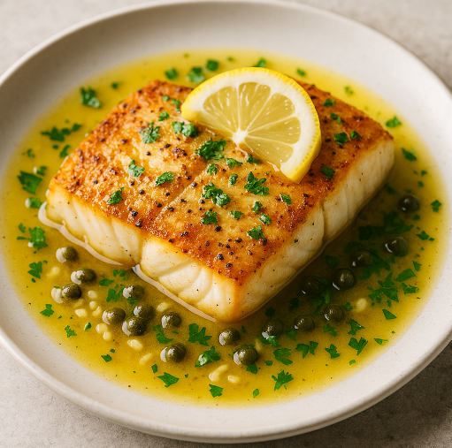 Pan-Seared Halibut with Lemon Butter Sauce