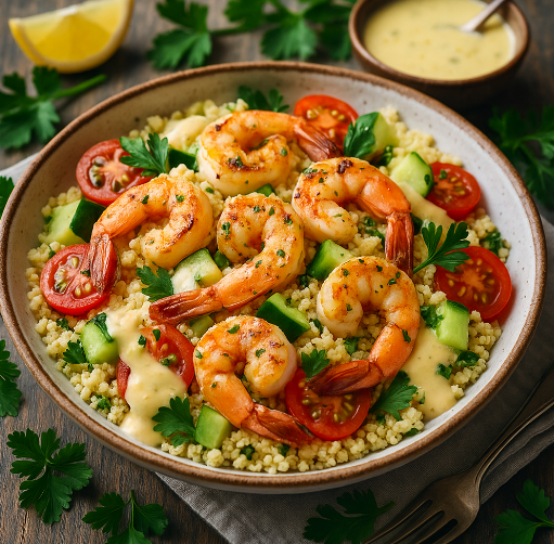 Shrimp & Couscous Salad with Lemon-Tahini Dressing