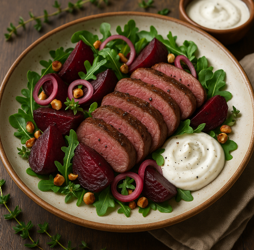 Venison & Roasted Beet Salad with Horseradish Cream
