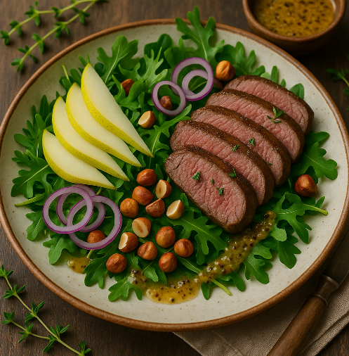 Wild Boar & Pear Salad with Hazelnuts