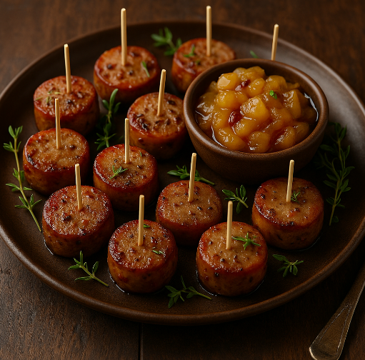 Wild Boar Sausage Bites with Apple Chutney