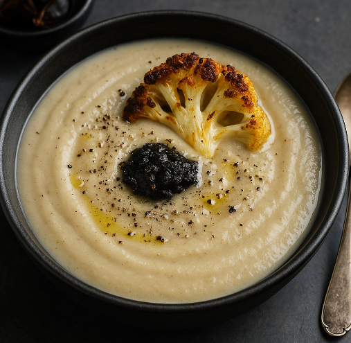 Black Garlic & Cauliflower Soup
