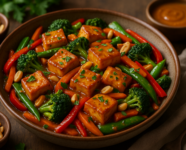 Crispy Tofu Stir-Fry with Peanut Sauce