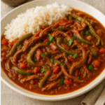 Cuban Ropa Vieja (Shredded Beef in Tomato & Pepper Sauce)