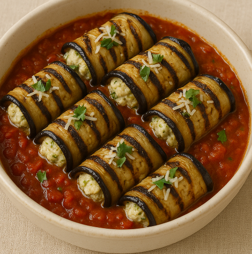 Eggplant Involtini with Ricotta-Pesto