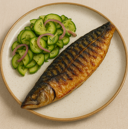 Grilled Mackerel with Pickled Cucumber Salad