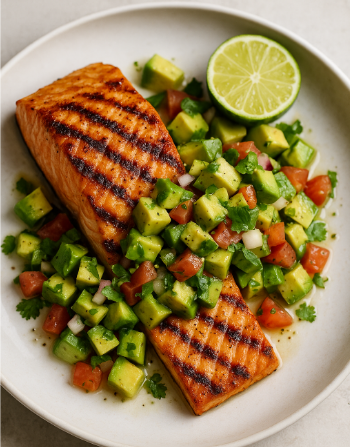 Grilled Salmon with Avocado & Lime Salsa