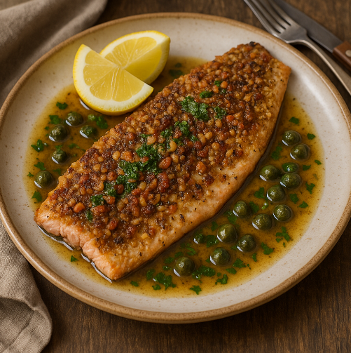 Hazelnut-Crusted Trout with Brown Butter Caper Sauce