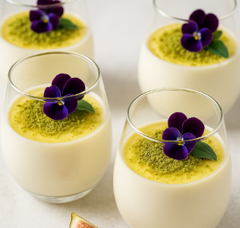 Honey Yogurt Panna Cotta with Pistachio Dust