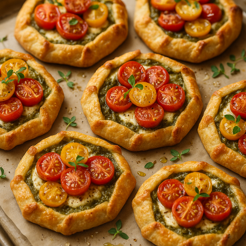 Mini Tomato Galettes with Basil Pesto