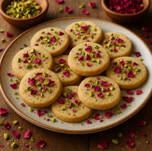 Pistachio Rosewater Shortbread Cookies