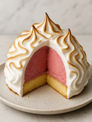 Baked Alaska with Raspberry Sorbet & Swiss Meringue