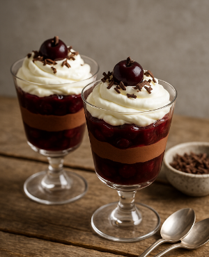 Black Forest Parfaits with Cherry Compote & Chocolate Mousse