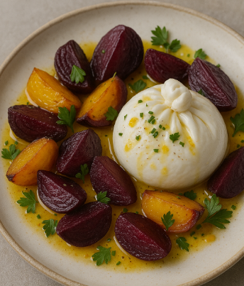 Burrata with Roasted Beets & Orange Vinaigrette
