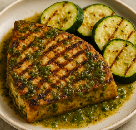 Chermoula-Marinated Swordfish with Grilled Zucchini