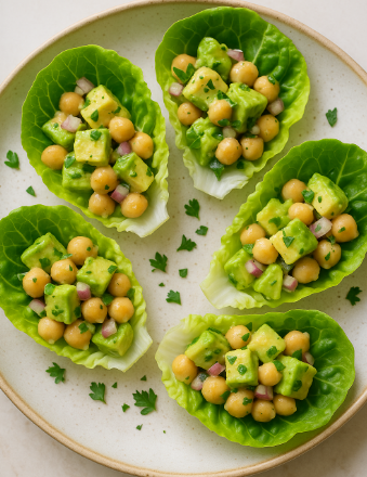 Chickpea & Avocado Salad Boats in Little Gem Lettuce