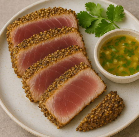 Coriander-Crusted Tuna Steaks with Ginger-Lime Sauce