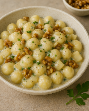 Creamy Gorgonzola Gnocchi with Pear & Walnuts