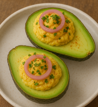 Deviled Avocados with Pickled Shallot