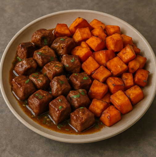 Garlic Butter Steak Bites with Roasted Sweet Potatoes