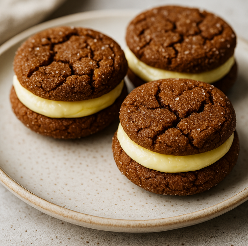 Ginger Molasses Sandwich Cookies with Lemon Cream